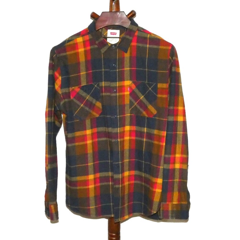 Levi's Cotton Plaid Shirt size L Long Sleeve Red Blue Gold